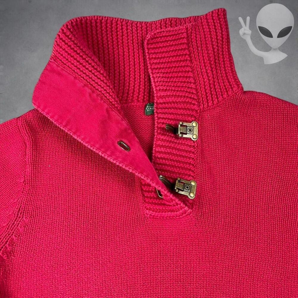 Lauren Ralph Lauren Knit Sweater Small Red Latch Clamp Cotton Pullover vintage - Picture 3 of 7